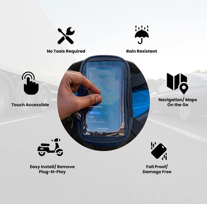 Polyester Handlebar Universal Mobile Holder Mount Pouch Bag Waterproof for All Scooter Scooty Bike Fit 7 inches Phone (Black)