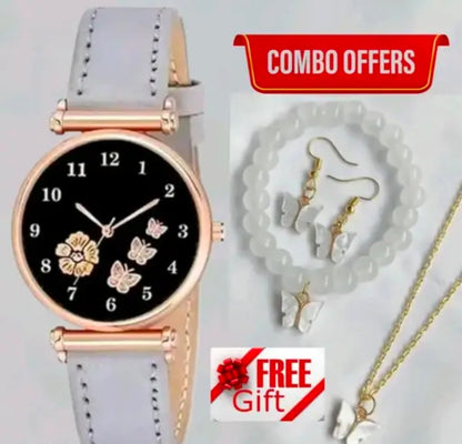 Flower Designer Leather Women's and Girl's Watch Analog Watches And Free Gift