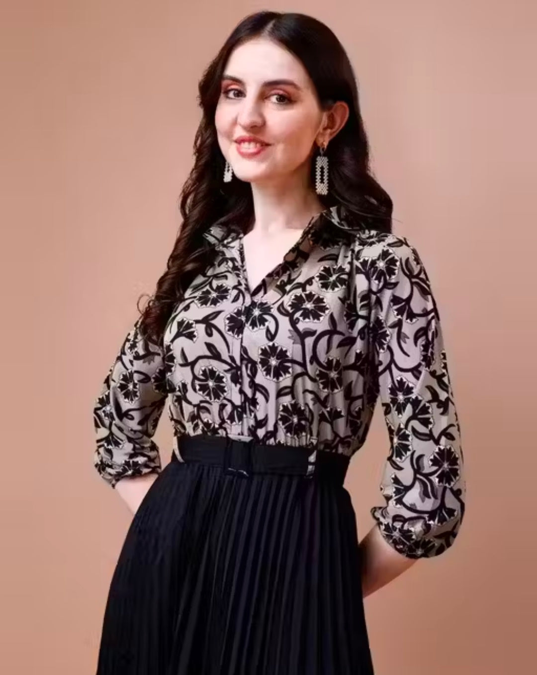 KUDUZO Women Fit and Flare Shirt Collar Dress