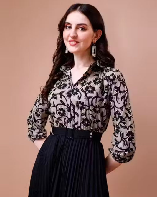 KUDUZO Women Fit and Flare Shirt Collar Dress