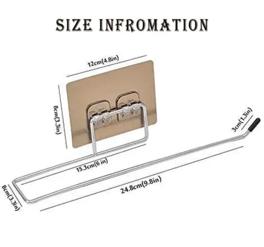 2 Pcs Stainless Steel Self Adhesive Napkin Ring Wall Mount Towel Hanging Holder with Magic Adhesive Pad Kitchen Paper Roll Holder Tissue Paper Stand Towel Bar Hanger foe Washbasin use - 2 Pack