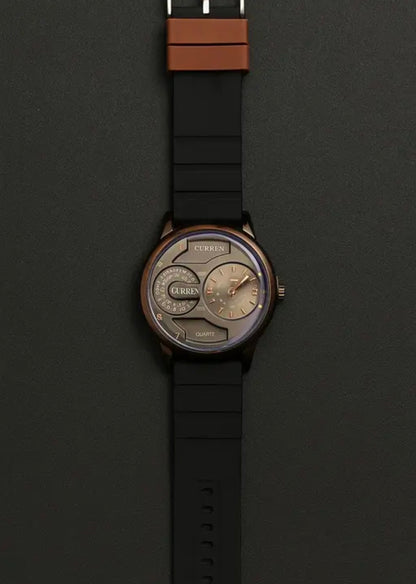 Men's Analog Quartz Wrist Watch | Black Dial Sporty Look | Trendy Silicone Strap Watch for Men | Dual Subdial Design