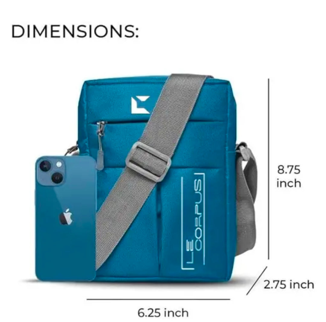 Le Corpus Polyester Stylish Small Size Padded Sling Cross Body Travel and Office Messenger Side Bag with Multi-Pocket Zip Closure For Men and Women