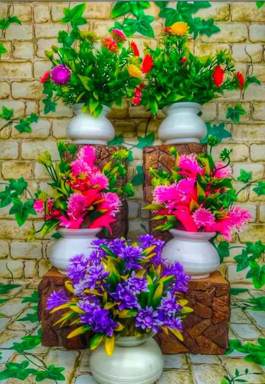 Artificial Flower Multicolour With Pot for Home, Office and Garden Decor Pack of 5