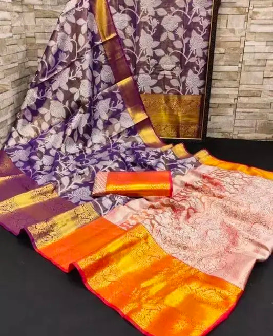 Kanjeevaram Silk Purple saree with blouse