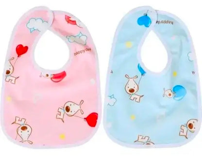 Baby Button Bibs/Apron Cute Overall Print with Tich Button| Soft Cotton Fabric with PVC on Back/Quick Absorption & Fast Drying for Babies/Newborns/Infants (Pack of 2)