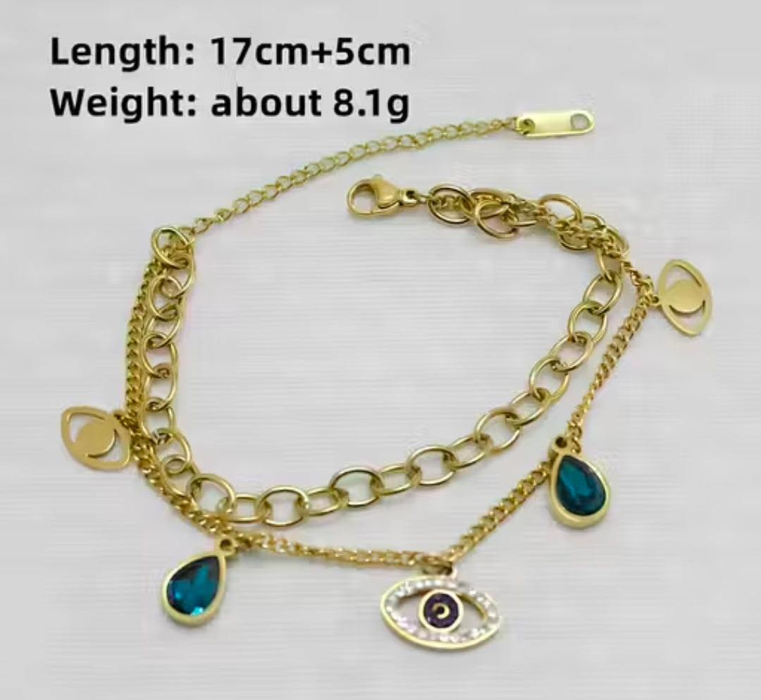 KARISHMA KREATIONS Anti Tarnish Double Layer Evil Eye Gold Plated Stainless Steel Bracelet for Women