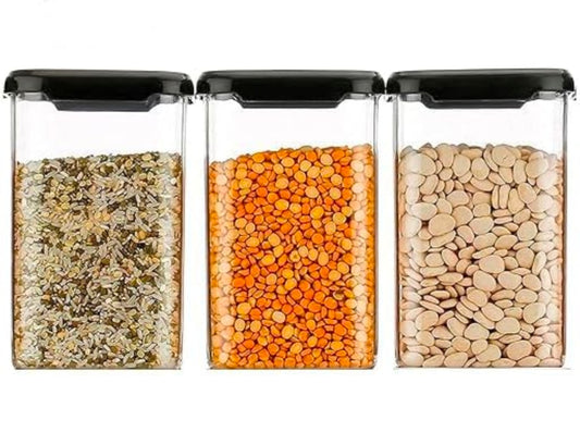 TUWEL Square Air-Tight Unbreakable (PACK OF 6; 1100ml) Kitchen Storage Container Set | BPA-Free Modular | Space-Saving Grocery Organizer