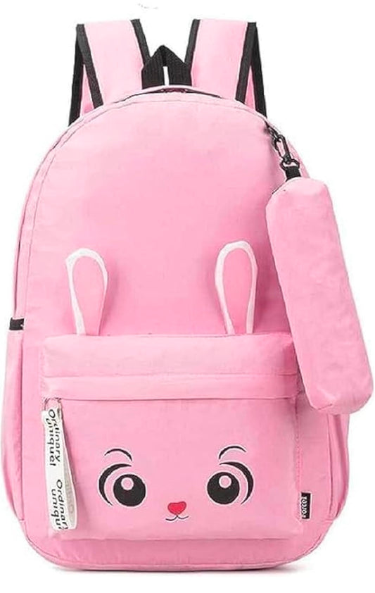 Kausbabi Korean Design Women's & Girls Backpack | Best Waterproof School & College Bag | Gift for GIrls Pack of 1 | Bunny Printed School Bags with Pencil Pouch kids Travel & Gifts Bags
