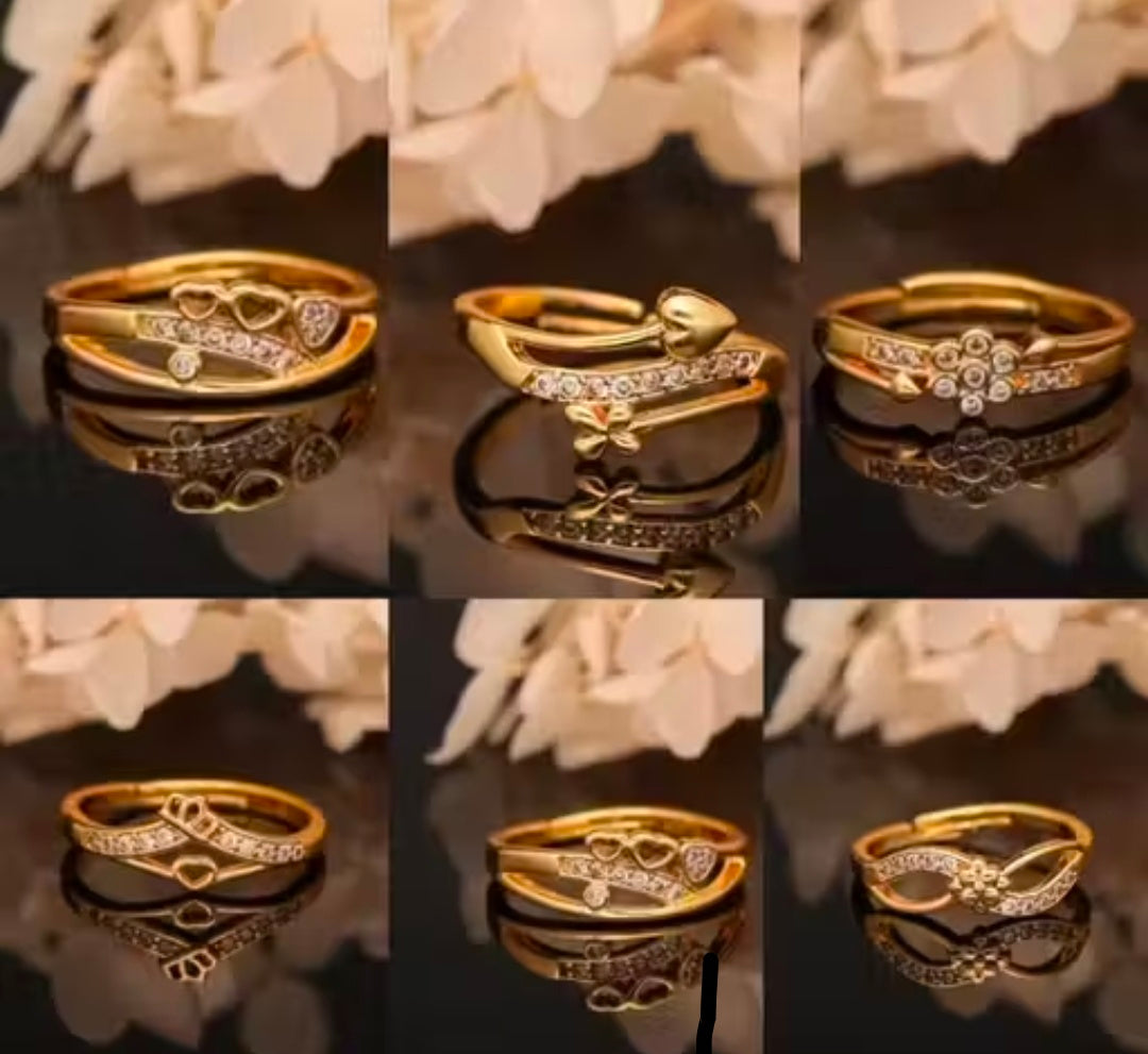 Flaring Jewellers Combo of 6 pcs Free Size Adjustable AD Diamond Ring for Women and Girls Flaring Jewellers
