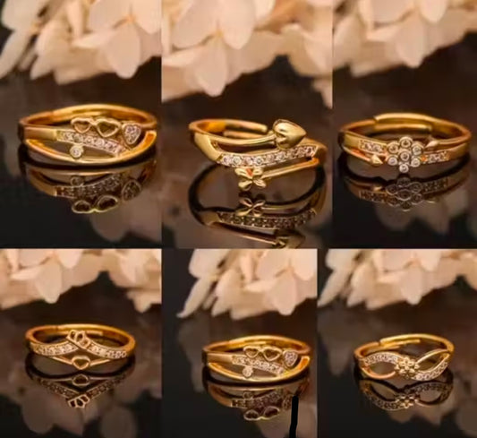 Flaring Jewellers Combo of 6 pcs Free Size Adjustable AD Diamond Ring for Women and Girls Flaring Jewellers