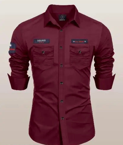 FANCY POCKET Men's Regular Fit Solid Party Shirt(maroon)