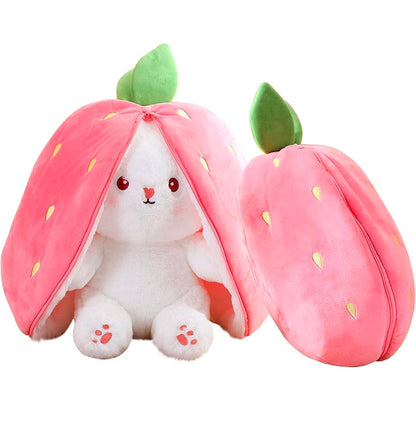 Rabbit with Chain Reversible Bunny Rabbit Soft Stuffed Toys for Girls Boys Baby Kids | Doll, Teddy Bear plushies, Animal Toy | Strawberry/Carrot Shaped Pink Colour | Valentine's Gift