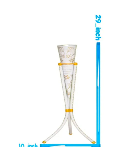 Home Decor Corner Centerpiece Gift Item and Usefull Metal Stand| R A Touch Vase Best Hand Print drawing room and living room and best flower vase best white colour and hand golden print design handicraft metal vase hight 29 INCH widh 10 INCH