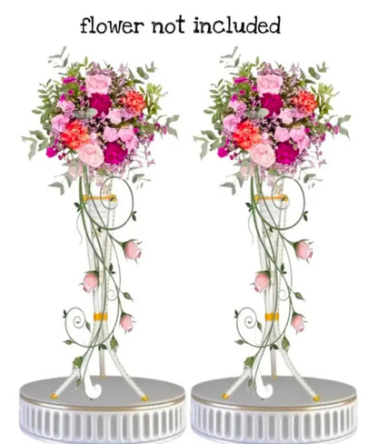 Home Decor Corner Centerpiece Gift Item and Usefull Metal Stand| R A Touch Vase Best Hand Print drawing room and living room and best flower vase best white colour and hand golden print design handicraft metal vase hight 29 INCH widh 10 INCH