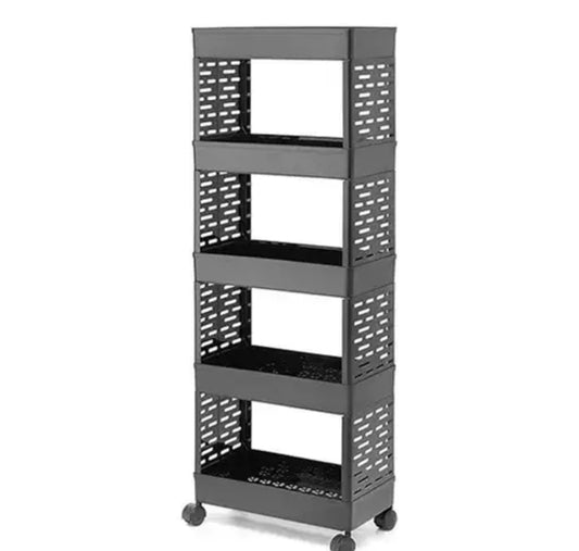 5 Layer Plastic Kitchen Storage Trolley Rack with Caster Wheels, Rolling Utility Cart Slide Out Storage Shelves Space Saving Home Storage Organizer Racks, Black (5 Layer)