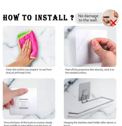 2 Pcs Stainless Steel Self Adhesive Napkin Ring Wall Mount Towel Hanging Holder with Magic Adhesive Pad Kitchen Paper Roll Holder Tissue Paper Stand Towel Bar Hanger foe Washbasin use - 2 Pack