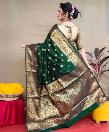 SAREEZAA Women's Banarasi Soft Silk Saree Pure Silk with Unstitched Blouse Piece