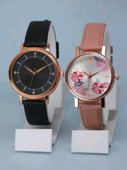 Best Quality Festive Season Flower Designer Round Dial Attractive Leather Belt Women Watches Combo Pack of 2 Watches combo for women stylish girl watches combo pack of 2 analog watches combo wrist watches combo watches for girls stylish watches Set