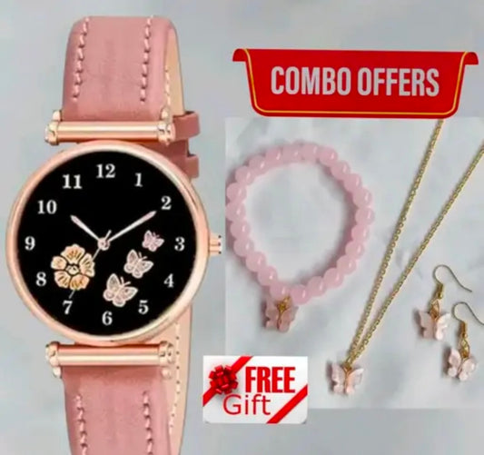 Flower Designer Leather Women's and Girl's Watch Analog Watches And Free Gift