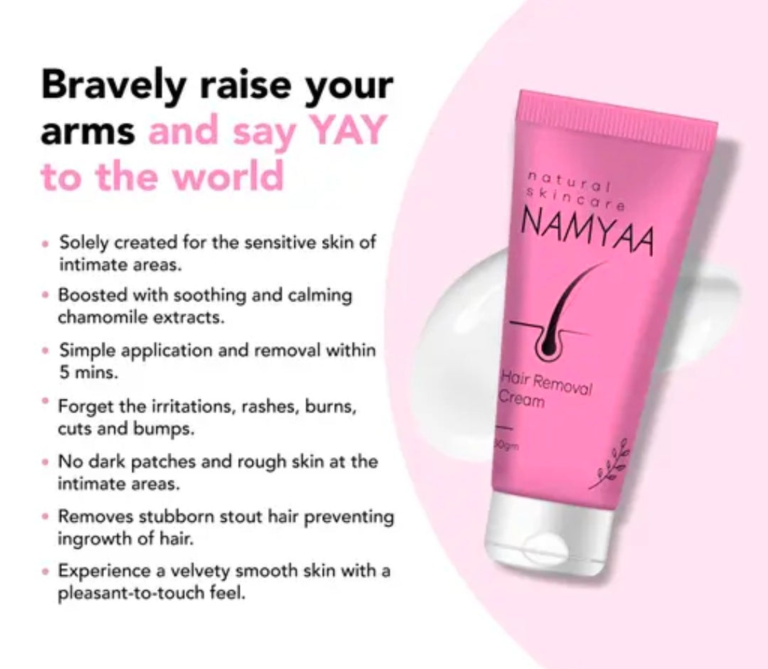 Namyaa Hair Removal Cream for Intimate Skin women 60gm
 For Intimate Skin With after wex soothing serum with vitamin C cream 15gm|