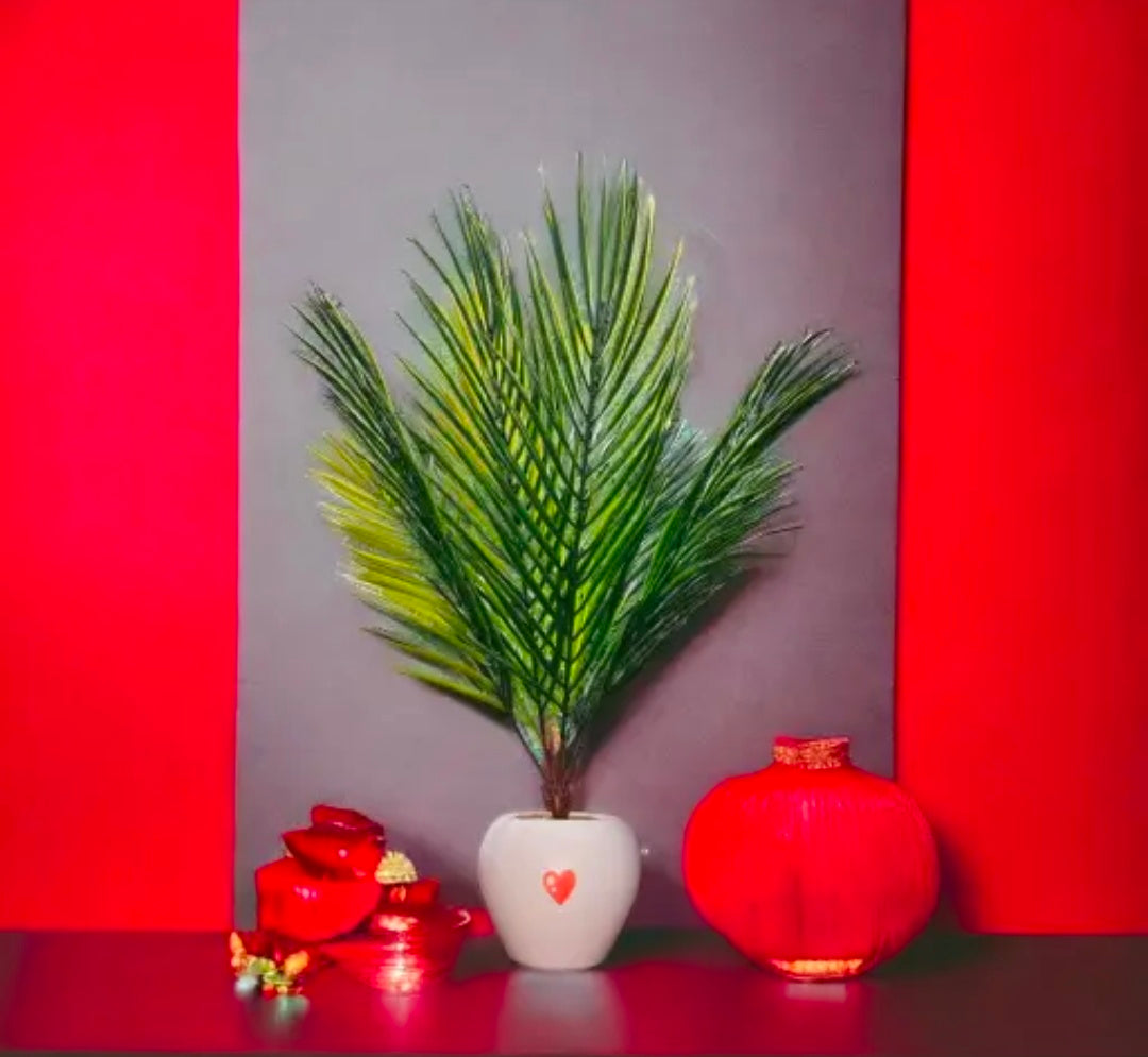 EDEN Set Of 2 big natural looking beautiful Areca Palam with pot and light