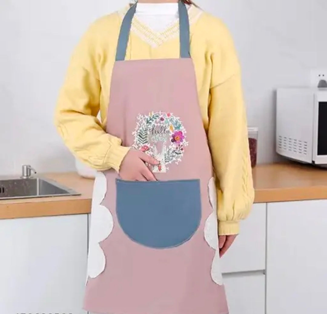 Kitchen Apron Cute Bear With Center Pocket Hand Towel Women and Men Chef Cooking Cute Unisex Apron Washable PVC Waterproof(PACK - 1)