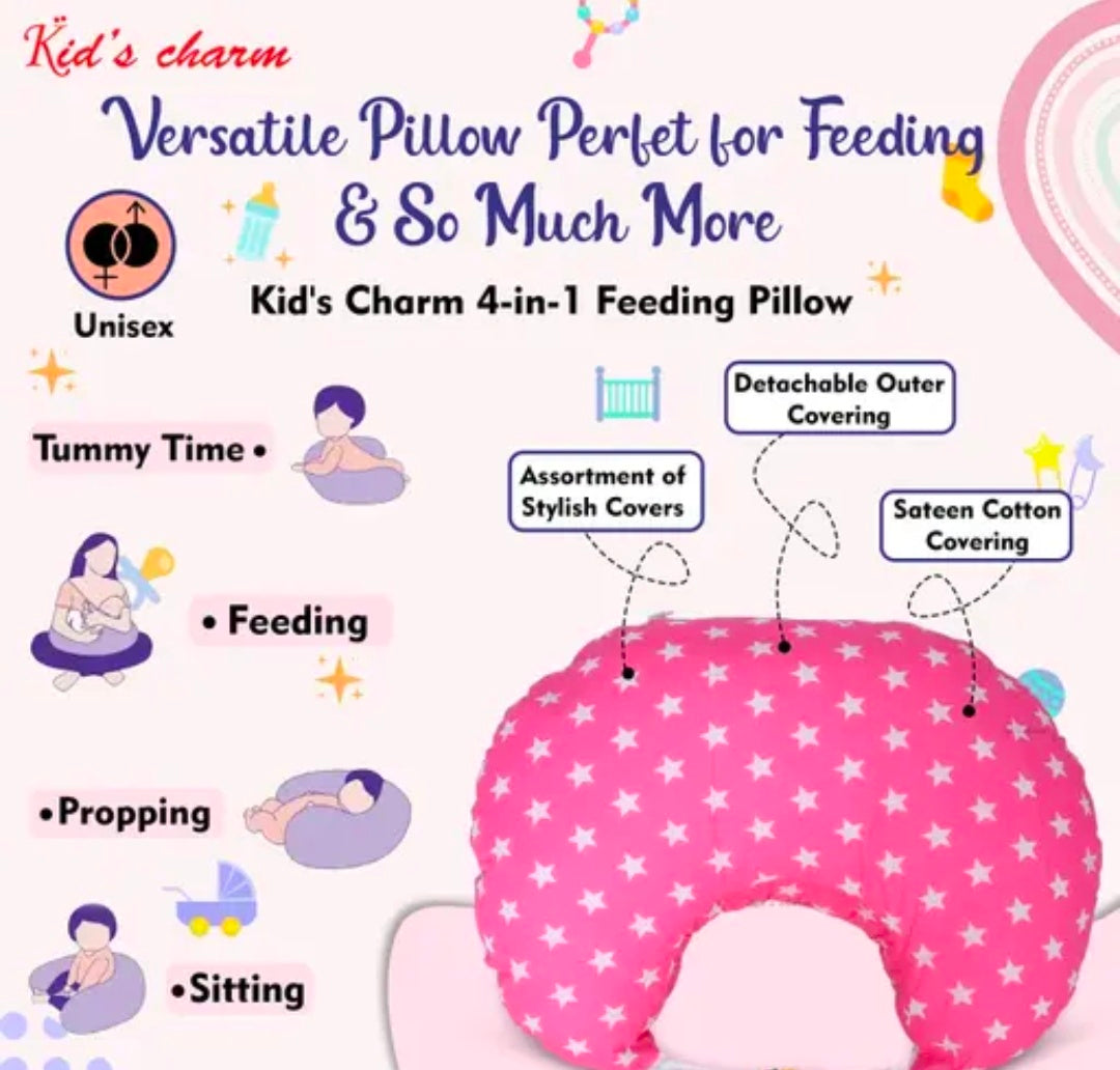 Kid's Charm Milky Star Portable 5 in 1 Baby Breast Feeding Pillow for New Born Baby | Infant Baby Nursing Feeding Pillow for Breastfeeding with Removable Cover, Cotton Pillow (blue)