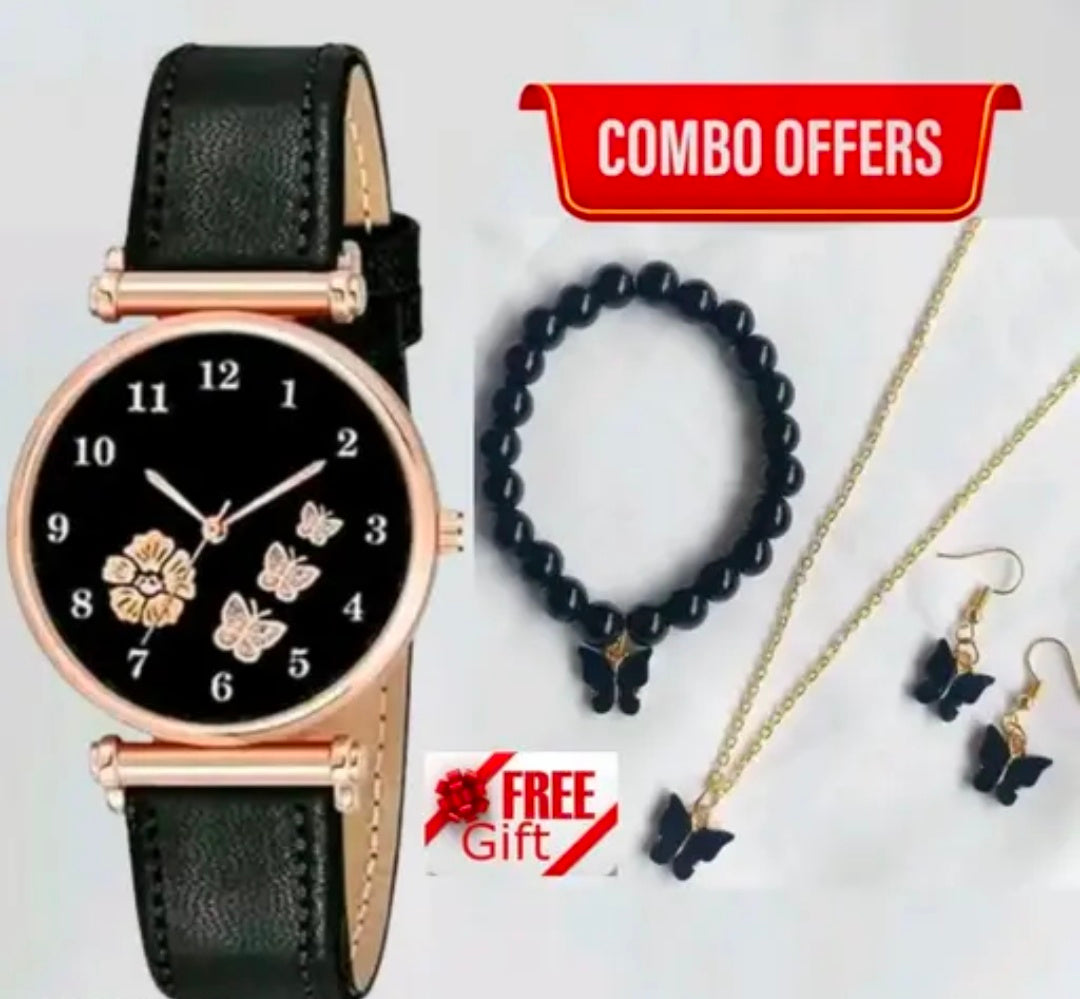 Flower Designer Leather Women's and Girl's Watch Analog Watches And Free Gift
