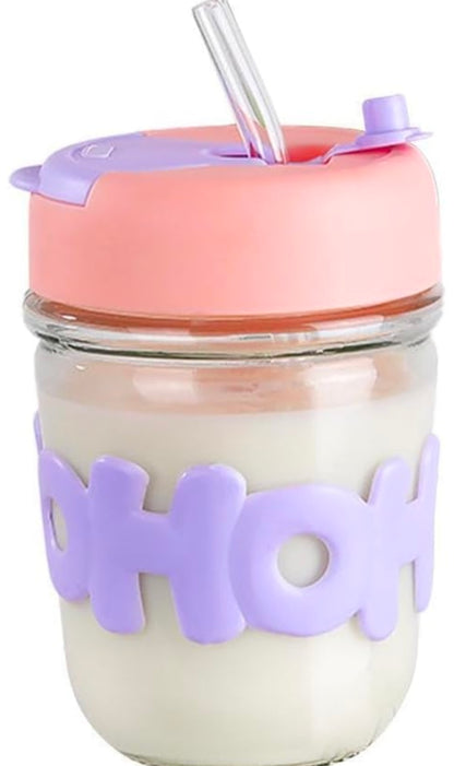 sargis Glass Tumbler Mug with Lid Silicon Sleeve/Hot and Cold Beverages Travel Bottle Smoothies Fruit Juice Jar Sipper Bottle with Straw Tea Milk Mug for Women Teen Girls, 280 milliliters, Assorted (Pack of 2)