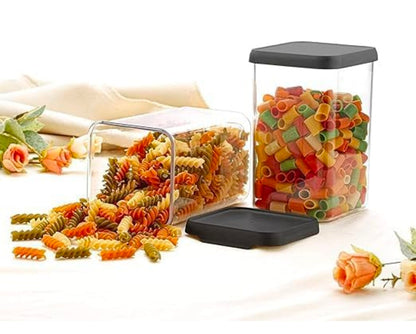 TUWEL Square Air-Tight Unbreakable (PACK OF 6; 1100ml) Kitchen Storage Container Set | BPA-Free Modular | Space-Saving Grocery Organizer