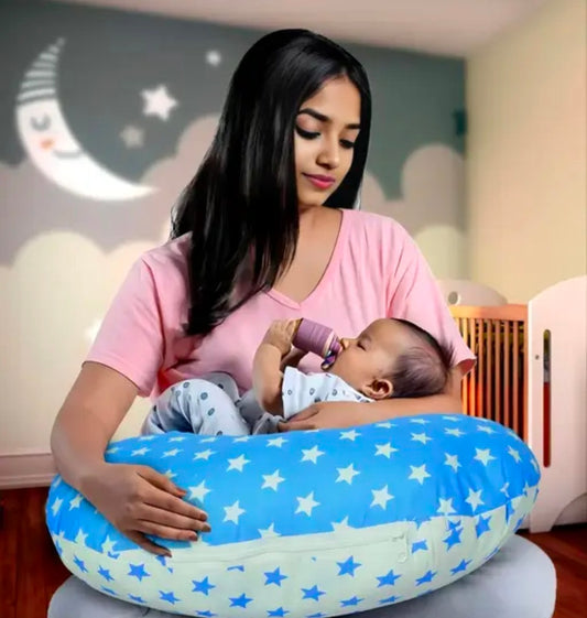 Kid's Charm Milky Star Portable 5 in 1 Baby Breast Feeding Pillow for New Born Baby | Infant Baby Nursing Feeding Pillow for Breastfeeding with Removable Cover, Cotton Pillow (blue)