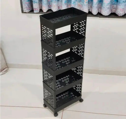 5 Layer Plastic Kitchen Storage Trolley Rack with Caster Wheels, Rolling Utility Cart Slide Out Storage Shelves Space Saving Home Storage Organizer Racks, Black (5 Layer)