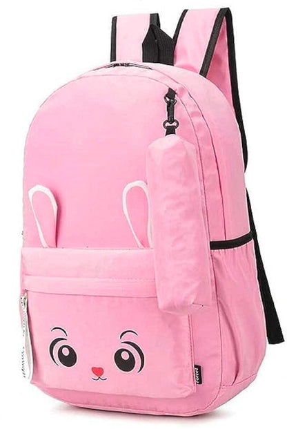 Kausbabi Korean Design Women's & Girls Backpack | Best Waterproof School & College Bag | Gift for GIrls Pack of 1 | Bunny Printed School Bags with Pencil Pouch kids Travel & Gifts Bags