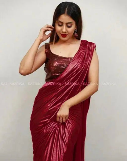 The Fashionology, Women's Plain Lycra Silk Saree With Unstitched Blouse Piece | Bollywood Style, Party/Casual Wear Saree | Length 5.5 Meter | Get a Free Golden Belt | With a Free Scrunchies