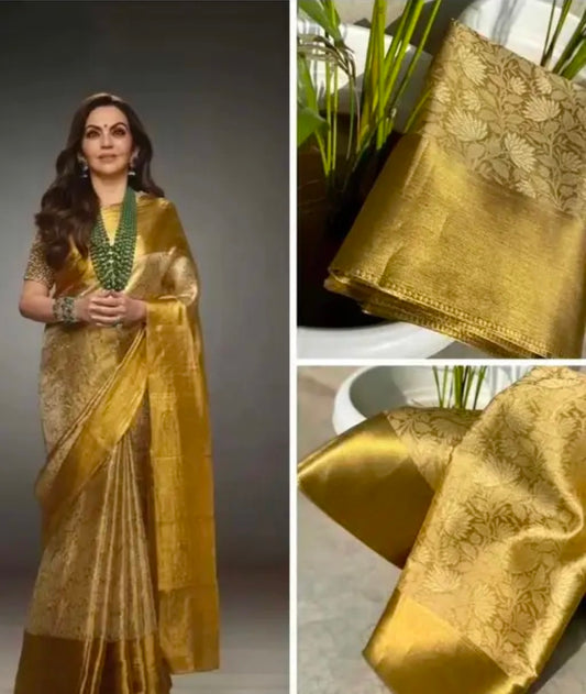 Celebrity inspired gold tissue silk Trending saree