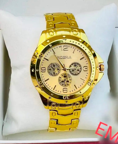 Rosra Golden Formal Watch For Men's Ring +Chain Free (MOR RING+ CHAIN) For Boys