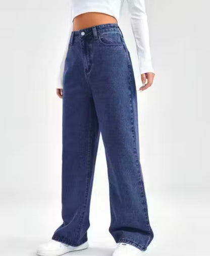 Cotton Dark Blue Wideleg Women Straight Jeans