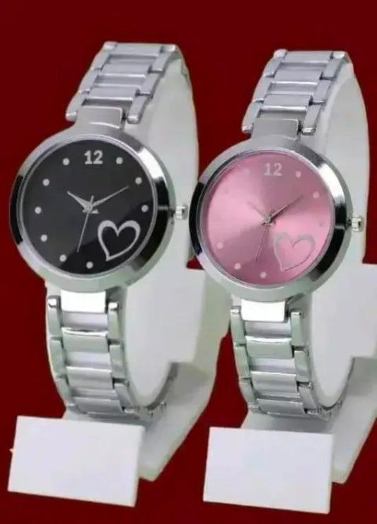 Beautiful Heart Designer Round Case Dial Attractive Metal Belt Women Analog Watches for Girls(Pack OF