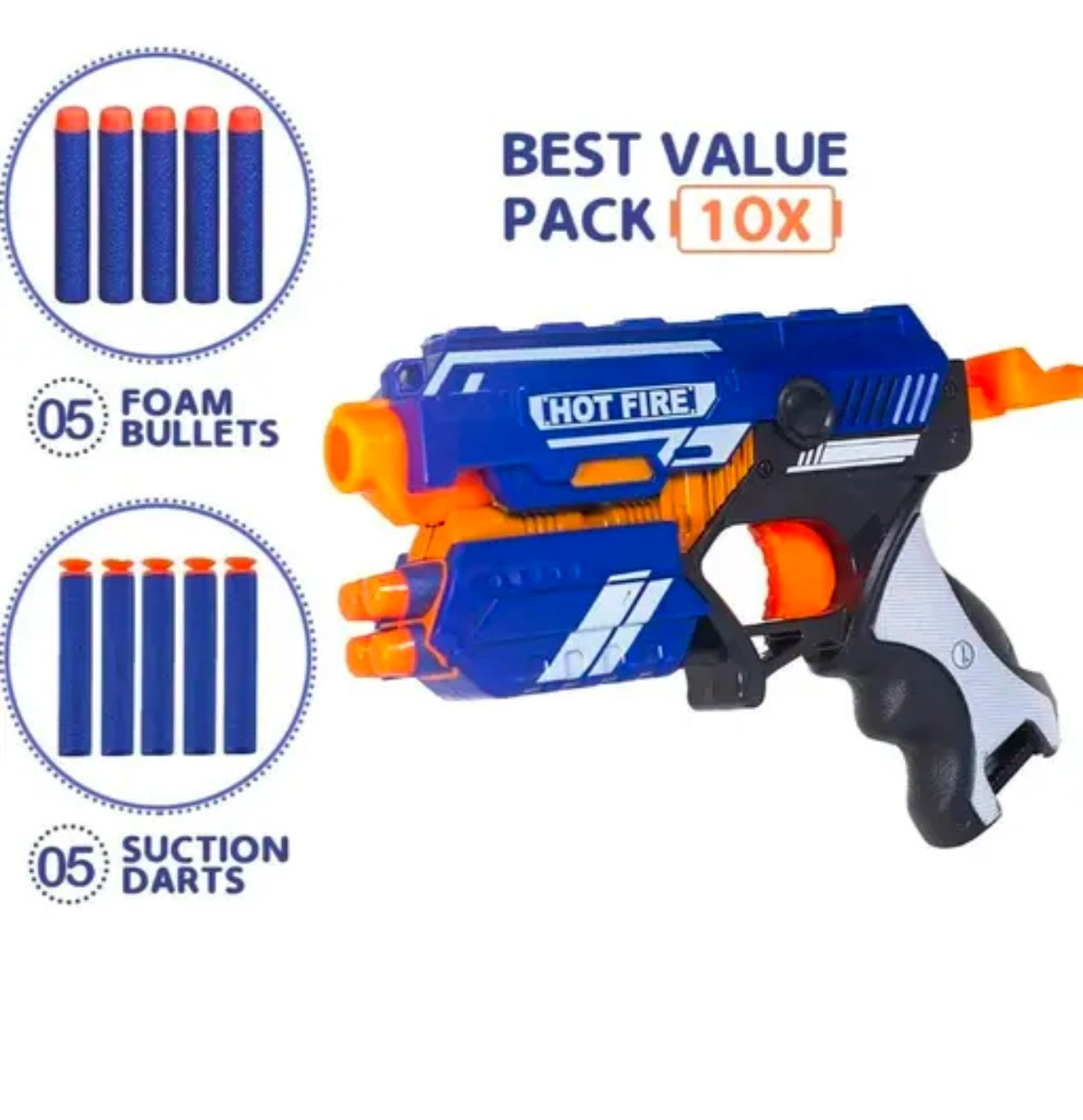 Blaze Storm Hot Fire Soft Bullet Gun Toy With 10 Safe Soft Foam Bullets, Fun Target Shooting Battle Fight Game For Kids Boys