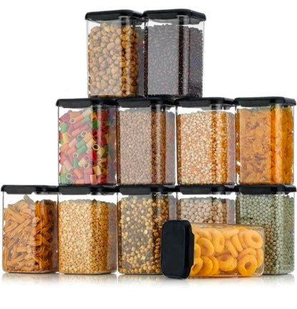 TUWEL Square Air-Tight Unbreakable (PACK OF 6; 1100ml) Kitchen Storage Container Set | BPA-Free Modular | Space-Saving Grocery Organizer