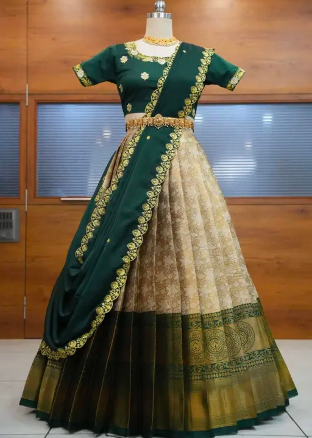 Beautiful Embroidery work Unstitched Half Saree with Woven Design & Rangoli Embroidery Dupatta For Women