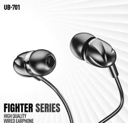 UBON Earphones UB-701 Univarsal Blast earphone with mic wired hi-fi crystal clear sound quality ergonomic sweatproof earbuds for all smartphone dynamic 10 mm driver, ( black )