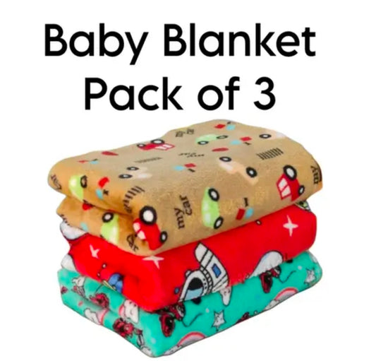 Pack of 3 Microfiber Baby Blanket lightweight & Comfortable- 70X100 CM MULTICOLOR ANY 3 DESIGN WILL BE SENT