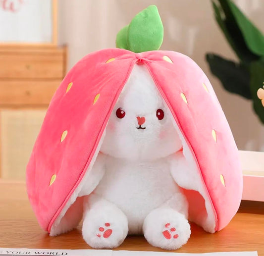 Rabbit with Chain Reversible Bunny Rabbit Soft Stuffed Toys for Girls Boys Baby Kids | Doll, Teddy Bear plushies, Animal Toy | Strawberry/Carrot Shaped Pink Colour | Valentine's Gift