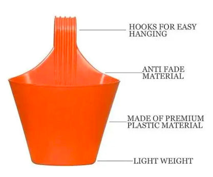 PACK OF 10 - hook plastic hanging pots ( multicolour) |flower hanging pots for home/balcony garden |hanging planters plastic pots indoor and outdoor pots, railing pots, balcony pots hanging basket pots for home plants |hooked hanging pots