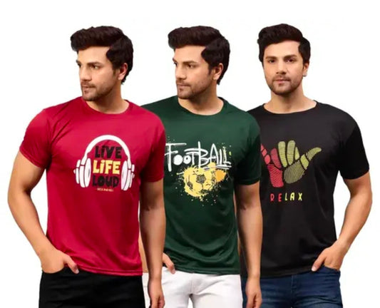 Urbane Glamorous Men Dri-Fit Printed Active Tshirts Combo of 3