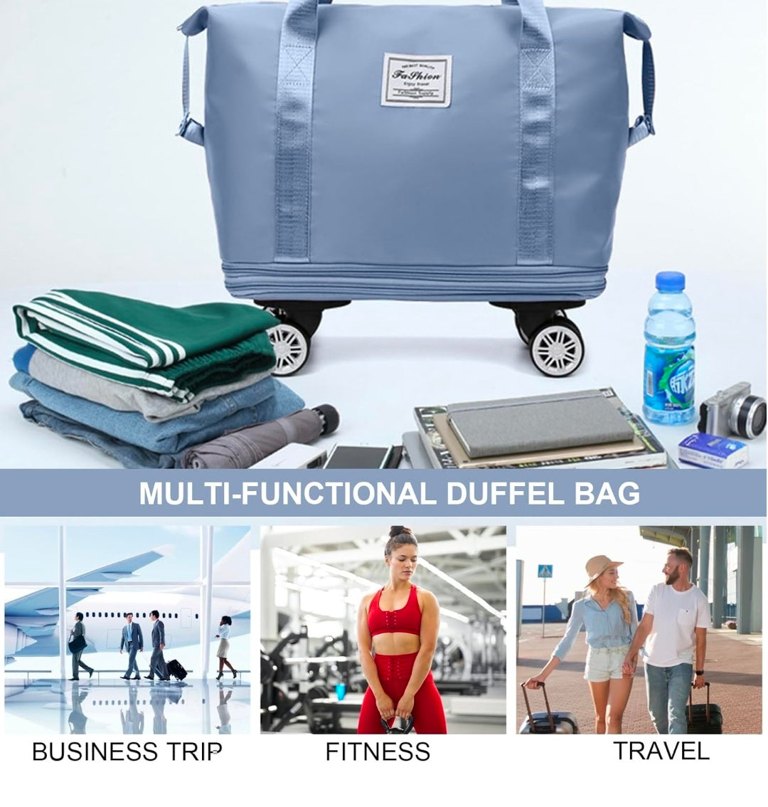 Nylon 61 Cm Travel Duffle Bag With Wheels Expandable Foldable Bag For Travel Waterproof With Rolling Detachable Wheels