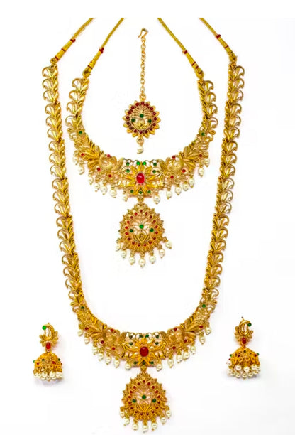 South Indian Bridal Double Necklace With Earring Jewellery Set For Indian Bride