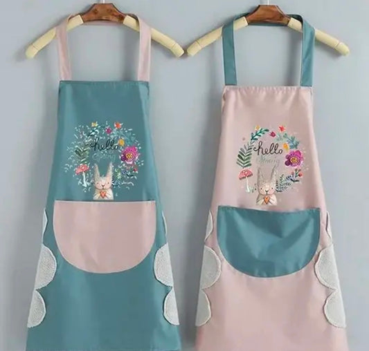Kitchen Apron Cute Bear With Center Pocket Hand Towel Women and Men Chef Cooking Cute Unisex Apron Washable PVC Waterproof(PACK - 1)